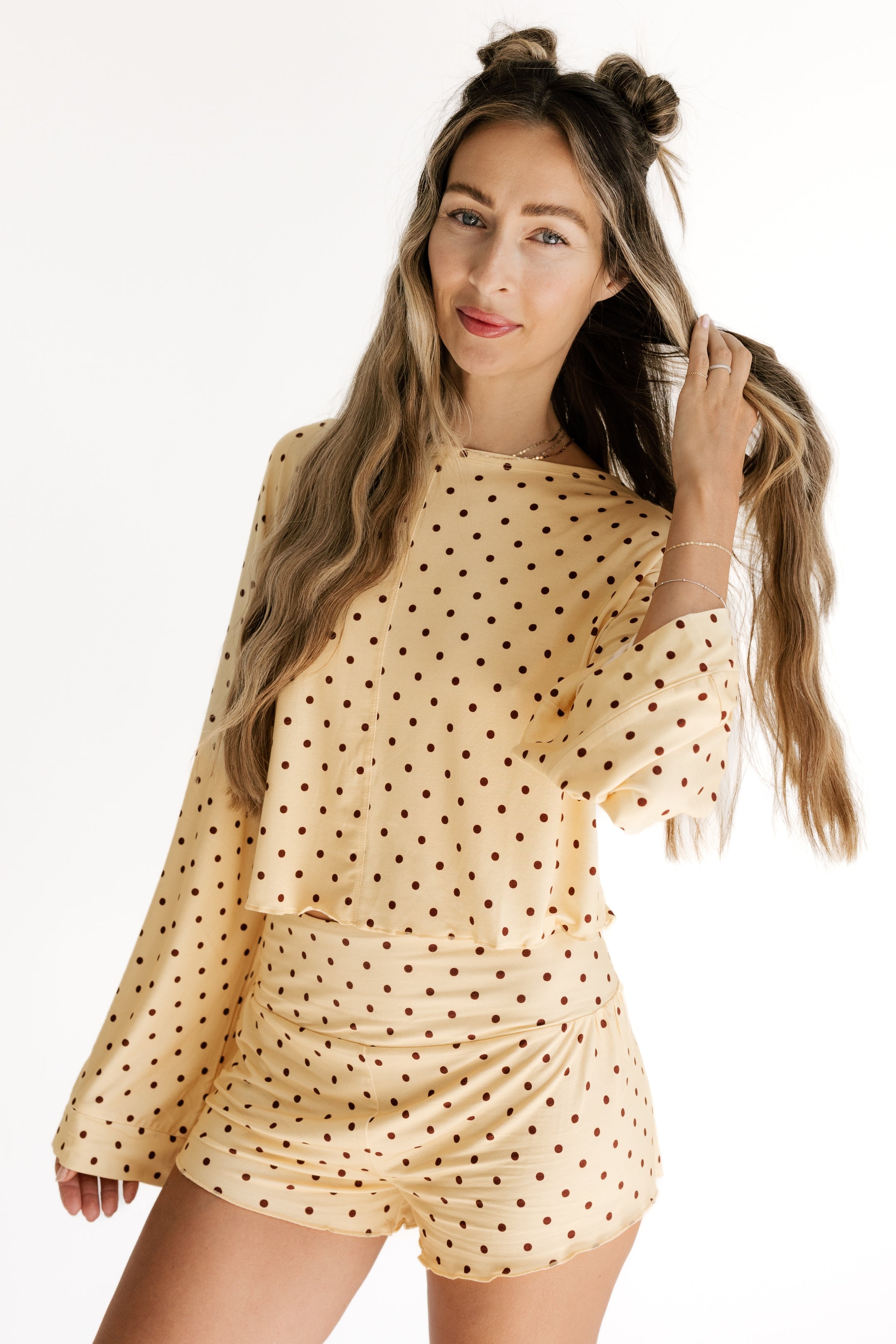 Yellow and Brown Polka Dot Women's Relaxed Sleeve Set