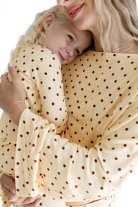 Yellow and Brown Polka Dot Women's Relaxed Sleeve Set