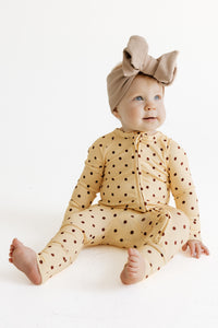 Yellow and Brown Polka Dot Zipper Romper