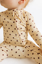 Yellow and Brown Polka Dot Zipper Romper