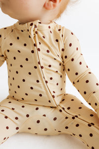 Yellow and Brown Polka Dot Zipper Romper