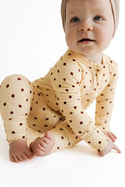 Yellow and Brown Polka Dot Zipper Romper