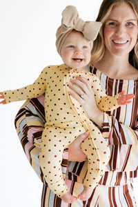Yellow and Brown Polka Dot Zipper Romper