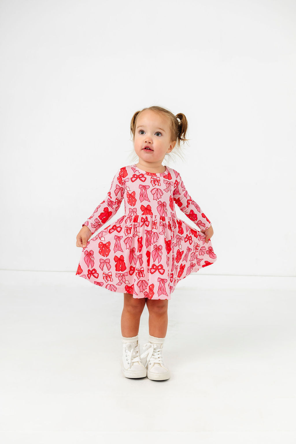Valentine's Bow Long Sleeve Twirl Dress