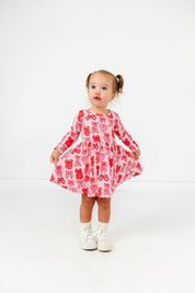 Valentine's Bow Long Sleeve Twirl Dress