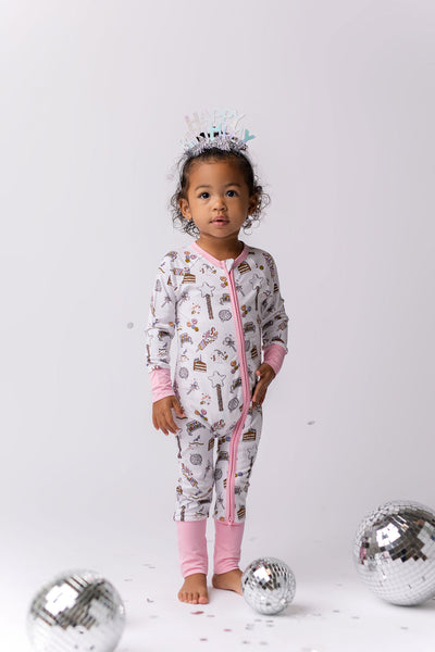 Pink It's Your Birthday Zipper Romper.