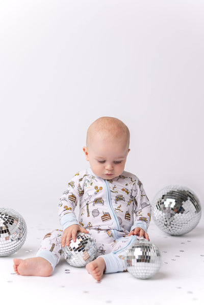 Blue It's Your Birthday Zipper Romper.