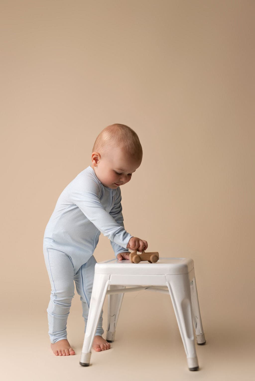 Sky Blue Ribbed Zipper Romper.