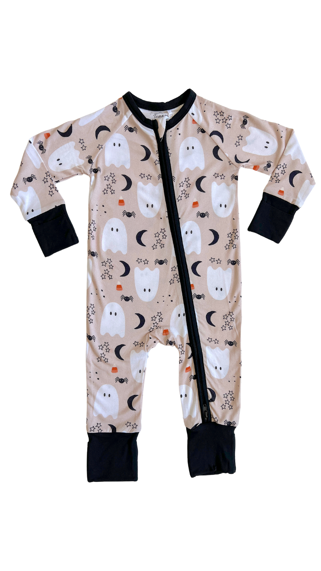 Neutral Halloween Zipper Romper.