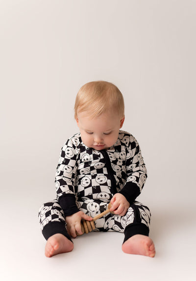 B&W Wavy Checkered Zipper Romper - Jammers x Karrie Locher.