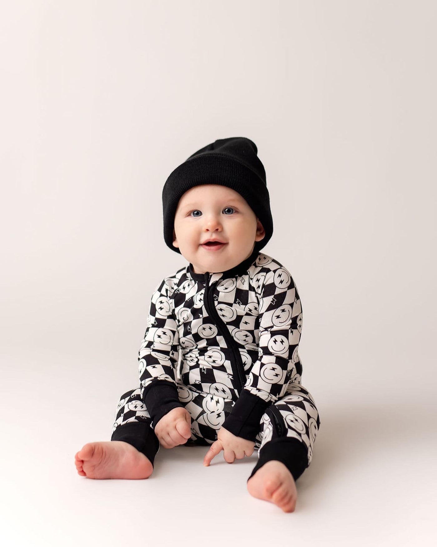 B&W Wavy Checkered Zipper Romper - Jammers x Karrie Locher.