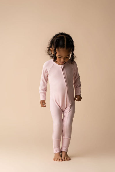 Petal Pink Ribbed Zipper Romper.