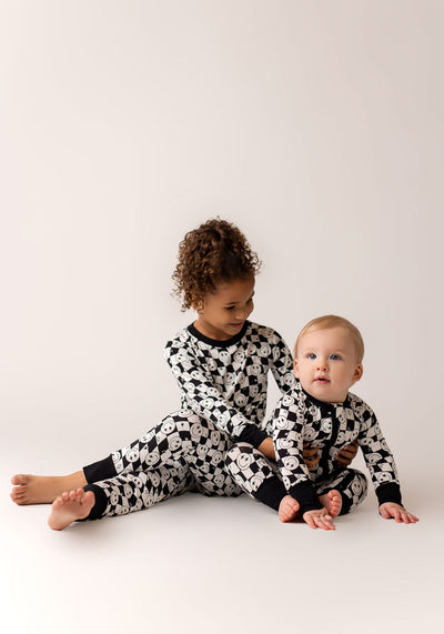 B&W Wavy Checkered Zipper Romper - Jammers x Karrie Locher.